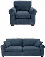 Argos Home Lisbon Fabric Chair & 4 Seater Sofa - Blue