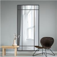 MirrorOutlet Fenestra Black Metal Wall Mirror - 180x85cm