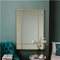 MirrorOutlet Fenestra Gold Metal Wall Mirror - 100x70cm