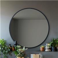 MirrorOutlet Fenestra Black Metal Round Wall Mirror - 100cm