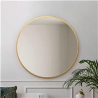 MirrorOutlet Fenestra Gold Metal Round Wall Mirror - 100cm
