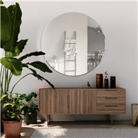 MirrorOutlet Black Frameless Wood Round Wall Mirror - 100cm