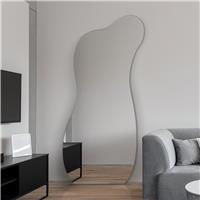MirrorOutlet Lacuna Black Wood Wavy Wall Mirror - 140x60cm