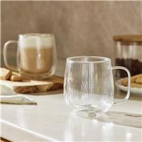 Argos Home Set of 2 Ribbed Glass Mugs - Clear