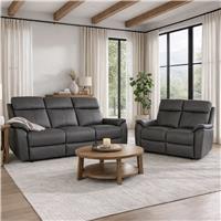 Aspire Kingsmere Leather 3 & 2 Seater Power Recliner Sofa - Charcoal
