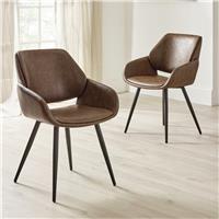 Julian Bowen Parker Pair of Faux Leather Dining Chairs - Brown