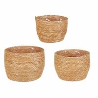 Premier Decorations Grass Weaved Planter with Poly Liner - Set of 3
