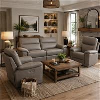 Aspire Toronto Leather 3, 1 & 1 Seater Power Recliner Sofa - Elephant