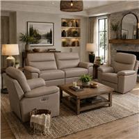 Aspire Toronto Leather 3, 1 & 1 Seater Power Recliner Sofa - Mushroom