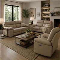 Aspire Toronto Leather 3, 2 & 1 Seater Power Recliner Sofa - Mushroom