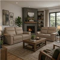 Aspire Toronto Leather 3 & 2 Seater Power Recliner Sofa - Mushroom