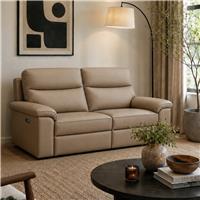 Aspire Toronto Leather 3 Seater Power Recliner Sofa - Mushroom