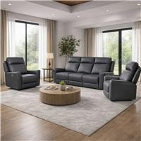 Aspire Elmhurst Leather 3, 1 & 1 Seater Power Recliner Sofa - Charcoal