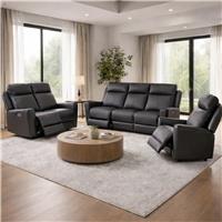 Aspire Elmhurst Leather 3, 2 & 1 Seater Power Recliner Sofa - Charcoal