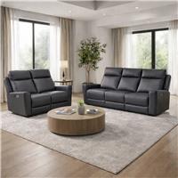Aspire Elmhurst Leather 3 & 2 Seater Power Recliner Sofa - Charcoal