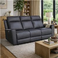 Aspire Elmhurst Leather 3 Seater Power Recliner Sofa - Charcoal