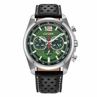 Citizen Men's Eco Drive Green Dial Black Leather Strap Watch