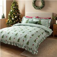 Argos Home Christmas Ruffle Stripe Trees Green Bedding Set - Double