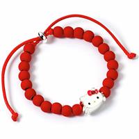 Hello Kitty Red Beaded Mother Of Pearl Enamel Charm Bracelet