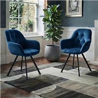 Dorel Elli Pair Of Velvet Dining Chairs - Blue