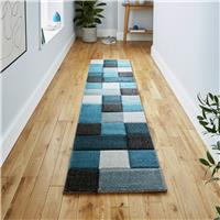 Think Rugs Brooklyn Geometric Blue and Grey Runner - 60x230cm