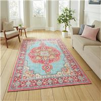 Think Rugs Zahra Floral Blue and Red Runner - 61x230cm