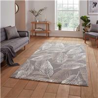 Think Rugs Flores Leaf Grey Rug - 120x170cm