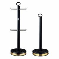 Tower Black Stainless Steel Kitchen Roll Holder Set