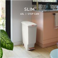 Simplehuman 40 Litre Slim Plastic Pedal Bin - Cream