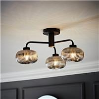ValueLights Amaia Metal 3-Light Bathroom Flush Ceiling Light - Black