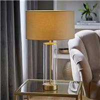 ValueLights Balan LED Gold & Clear Tube Table Lamp With Beige Shade - Natural