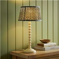 ValueLights Bobble Wooden Table Lamp With Floral Printed Pleated Shade - Cream