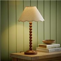ValueLights Bobble Wooden Walnut Table Lamp With Scallop Shade - Natural