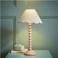 ValueLights Bobbles Wood Rose Pink Bobbin Table Lamp With Scallop Shade - Cream