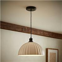 ValueLights Bourton Metal LED Ribbed Dome Pendant Ceiling Light - Black