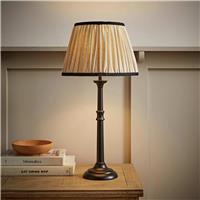 ValueLights Clara Wood Candlestick Table Lamp With Linen Pleated Shade - Black