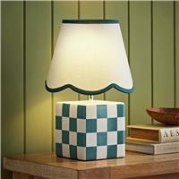 ValueLights Evie Ceramic LED Checkerboard Table Lamp With Scallop Shade - Teal