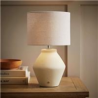 ValueLights Finn Ceramic LED Rechargeable Table Lamp With Linen Shade - Cream