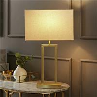 ValueLights Gloria Metal LED Double Stem Table Lamp With Rectangular Shade- Gold