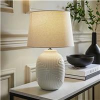 ValueLights Harrison Ceramic LED Medium Geometric Ribbed Gloss Table Lamp- White