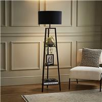 ValueLights Hiru Wooden 3 Tier Shelf Tripod Floor Lamp - Black