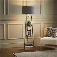 ValueLights Hiru Wooden 3 Tier Shelf Tripod Floor Lamp - Grey