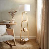 ValueLights Hiru Wooden 3 Tier Shelf Tripod Floor Lamp - Natural Wood
