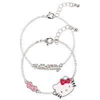 Hello Kitty Silver Tone Name and Face Charm Bracelets - Set of 2