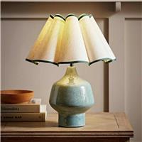 ValueLights Jamie Ceramic LED Speckled Table Lamp With Scallop Trim Shade- Green