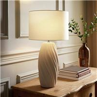 ValueLights Lydia Ceramic LED Tall Swirl Table Lamp With Linen Shade - Natural