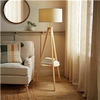 ValueLights Morrigan Wooden Shelf Tripod Floor Lamp - Natural Wood