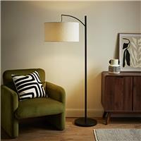 ValueLights Preto Metal Boucle Shade Arc Floor Lamp - Black
