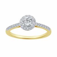 Pure Brilliance 9ct Yellow Gold 0.50ct Diamond Solitaire Halo Stone Ring - P
