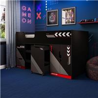 X Rocker Octane Cabin Storage Mid Sleeper Bed Frame with Pull-Out Desk - Red